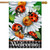 Briarwood Lane Ladybugs and Daisies house flag with welcome message and red ladybugs on white flowers.