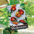 Briarwood Lane Ladybugs and Daisies house flag with welcome message and red ladybugs on white flowers.