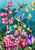 Briarwood Lane Springtime Hummingbirds House Flag with colorful hummingbirds, flowers, and butterflies design.