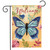 Briarwood Lane Beautiful Butterfly Garden Flag with blue butterfly and welcome text on yellow floral background.
