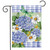 Briarwood Lane Dragonfly and Hydrangea garden flag with blue flowers, white daisies, and green dragonfly.