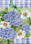 Briarwood Lane Dragonfly and Hydrangea garden flag with blue hydrangeas, white daisies, and green dragonfly.