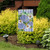 Briarwood Lane Dragonfly and Hydrangea garden flag with blue flowers and white daisies on blue plaid.