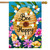 Briarwood Lane Happy Beehive Double-Sided House Flag with colorful flowers and bees on blue background.