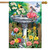 Briarwood Lane Birdbath in Bloom House Flag with colorful birds, flowers, and butterflies design.