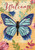 Briarwood Lane Beautiful Butterfly House Flag with blue butterfly and floral design on yellow background.