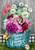Briarwood Lane Floral Basket House Flag with colorful flowers and butterflies on a blue basket.