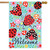 Briarwood Lane Patterned Ladybugs House Flag with colorful flowers and ladybugs on a light blue background.
