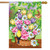 Briarwood Lane Birds and Basket House Flag with colorful flowers and birds on a wicker basket.