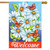 Briarwood Lane Sunshine Daisies House Flag with white flowers, orange butterflies, and welcome text.