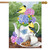 Briarwood Lane Tea Party House Flag with yellow birds, butterflies, and colorful flowers on teapot.