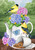 Briarwood Lane Tea Party House Flag with goldfinches, hydrangeas, and butterflies on a tea set.