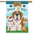 Briarwood Lane Dogs Spoiled Here house flag with colorful cartoon dogs and green grass base.