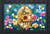 Briarwood Lane Happy Beehive Doormat with colorful flowers and bees on a blue background.