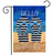 Briarwood Lane Hello Summer flip flops garden flag with beach scene and black and white stripes.
