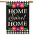 Briarwood Lane Home Sweet Home Flowers Burlap House Flag with pink, purple flowers and black background.