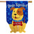 Briarwood Lane Spoiled Pup Burlap House Flag with dog and paw print design on blue background.