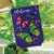 Briarwood Lane Butterfly Trio Burlap House Flag with colorful butterflies and welcome text on purple background.