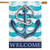 Briarwood Lane Welcome Anchor House Flag with blue anchor and rope on nautical background.