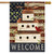 Briarwood Lane Patriotic Birdhouse House Flag with American flag background and welcome text.