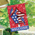 Briarwood Lane American Bluebirds House Flag with bluebirds, American flag design and welcome text.
