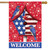 Briarwood Lane American Bluebirds House Flag with blue birds and American flag design welcomes guests.