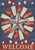Briarwood Lane Primitive American Barnstar House Flag with star design and welcome text in red white blue.