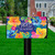 Briarwood Lane Hello Sunshine Oversized Mailbox Cover colorful floral design on blue background.