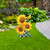 Briarwood Lane Checkered Sunflowers Metal Art garden decoration with yellow sunflowers on black stand outdoors.