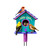 Briarwood Lane Colorful Birdhouse Metal Art with purple roof and teal body, three birds perched.