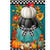 Briarwood Lane Colorful Pumpkin Stack Garden Flag with teal background and black and white plaid bow.