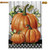 Briarwood Lane Country Pumpkins House Flag with orange pumpkins and green vines on white wood background.