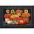 Baskets of Mums doormat with pumpkins and flowers in baskets on a black background.