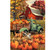Autumn Farm Garden Flag with green truck, pumpkins, dogs, and red barn on rural landscape scene.