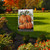 Country Pumpkins Garden Flag with orange pumpkins on white wood background and checkered border.