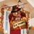 Thankful Turkey Give Thanks House Flag with colorful fall leaves and pilgrim hat decoration.