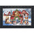 Holiday Cheer Dogs Doormat with festive dogs, truck, and barn in a snowy scene.