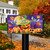 Happy Jack O Lanterns Mailbox Cover with colorful Halloween design and jack-o-lanterns on purple background.