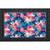 Vibrant floral doormat with pink, orange, and white flowers on a blue background with black border.