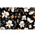 Elegant Flowers Comfort Mat, white flowers with yellow centers and gray leaves on black background.