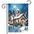 Snowy church with steeple and wreaths on a garden flag, Holy Night Garden Flag displayed.