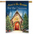 Reason For the Season Church House Flag, Christmas church with tree and snow, festive holiday decoration.