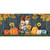 Fall Gnomes Mini Mat with gnomes, pumpkins, and sunflowers on a wooden fence background.