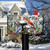 Winter Woodland Birds Mailbox Cover, colorful birds on snowy tree stump with greenery and red berries.