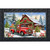 Red truck with Christmas decorations in front of a barn on a Country Christmas Doormat.