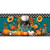 Colorful Pumpkin Stack Mini Mat with sunflowers, pumpkins, and fall leaves on teal background.