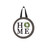 Round wood door hanger with plaid border, "HOME" text and green wreath on white background.