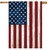 Wood American Flag House Flag with wooden texture and gold pole on white background.