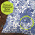 Blue and white floral waterproof burlap pillow with premium material and floral pattern design shown.