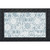 Ornamental blue and white doormat with black border and floral pattern design.